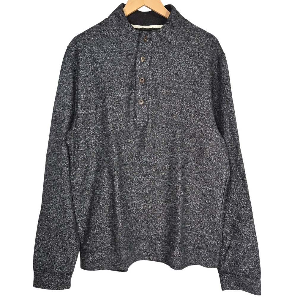 Marine‎ Layer Mens XL Gray Textured Button Mock Neck Pullover Sweater 10032